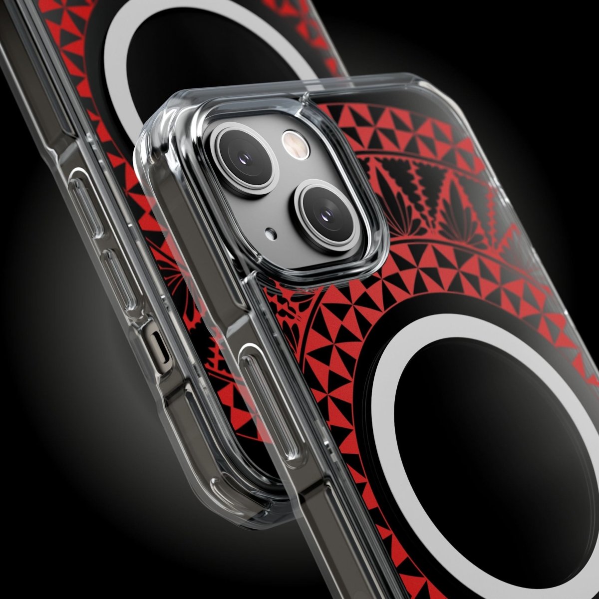 WOYC PasifikaOne MagSafe clear case for iPhone 16 with Tongan Redleaf design, transparent protective cover, compatible with AU/NZ/USA.