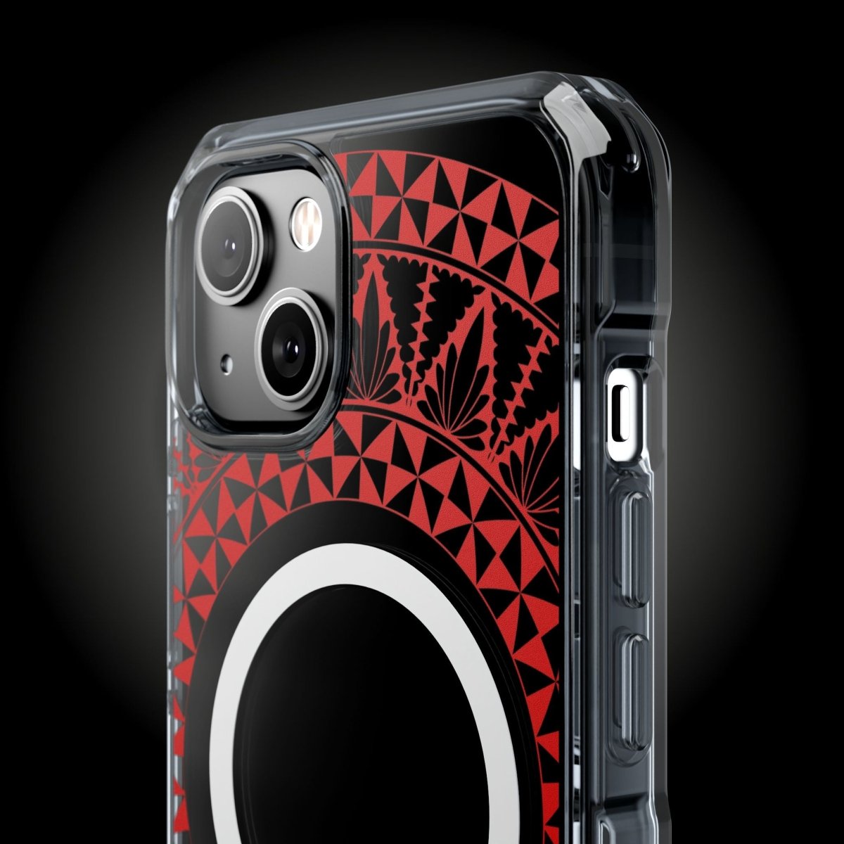 WOYC PasifikaOne MagSafe clear case for iPhone 16 featuring Tongan Redleaf design, protective and transparent phone cover.