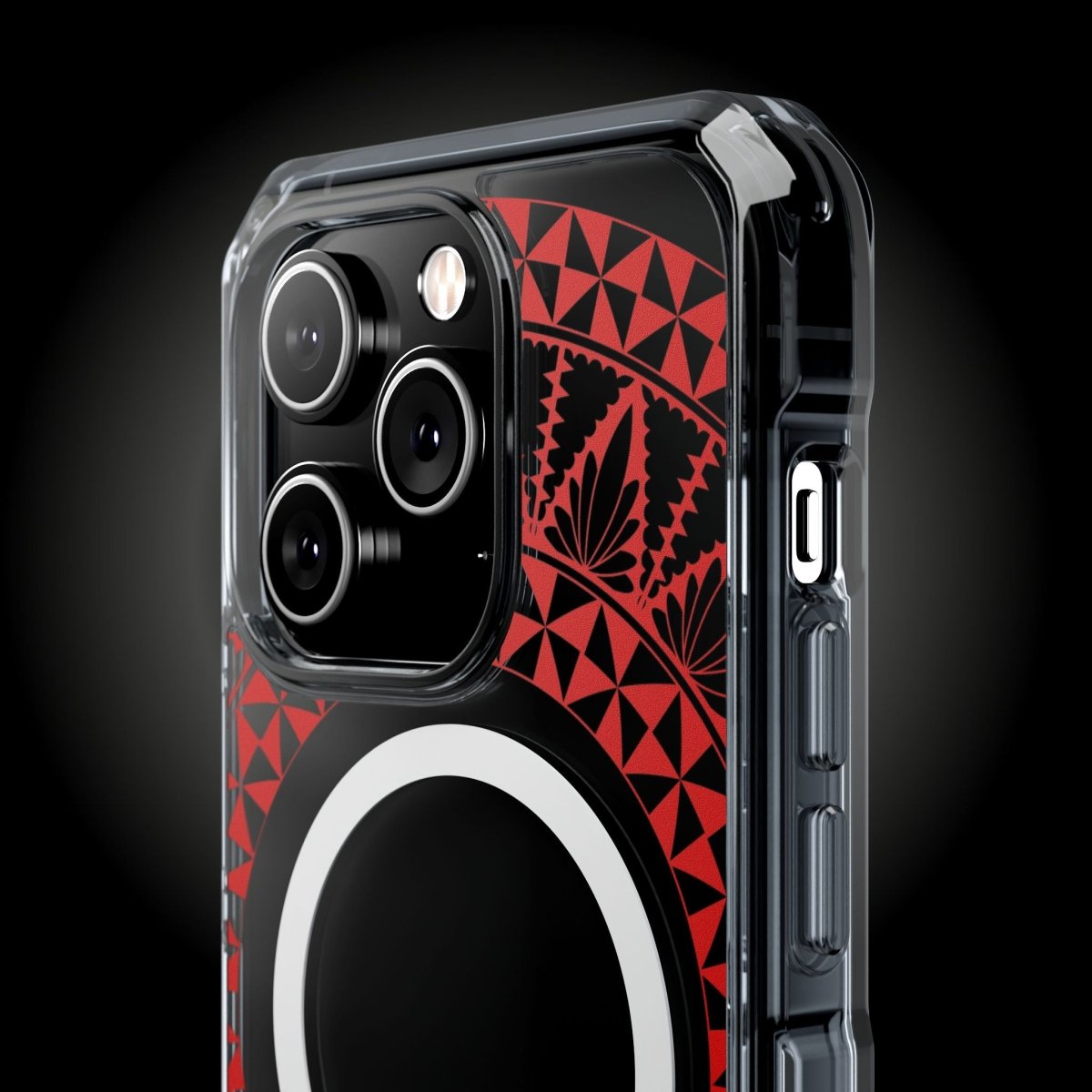 WOYC PasifikaOne MagSafe clear case for iPhone 16 featuring Tongan Redleaf design, transparent protective cover with MagSafe compatibility