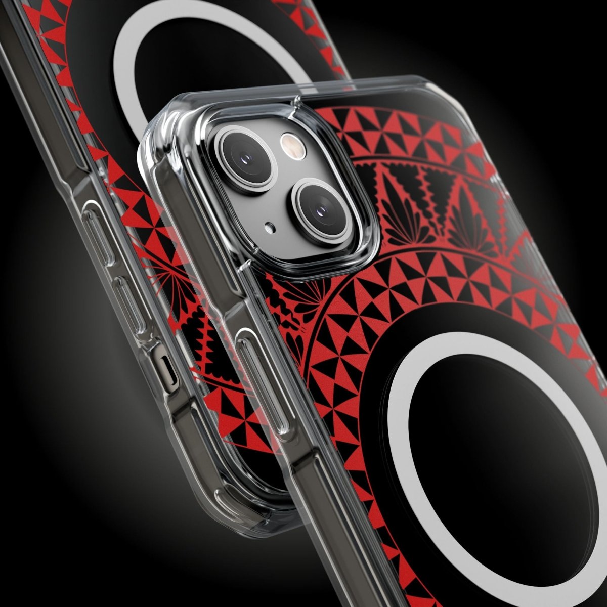 WOYC PasifikaOne MagSafe iPhone clear case featuring Tongan Redleaf design for iPhone 16, transparent and protective.