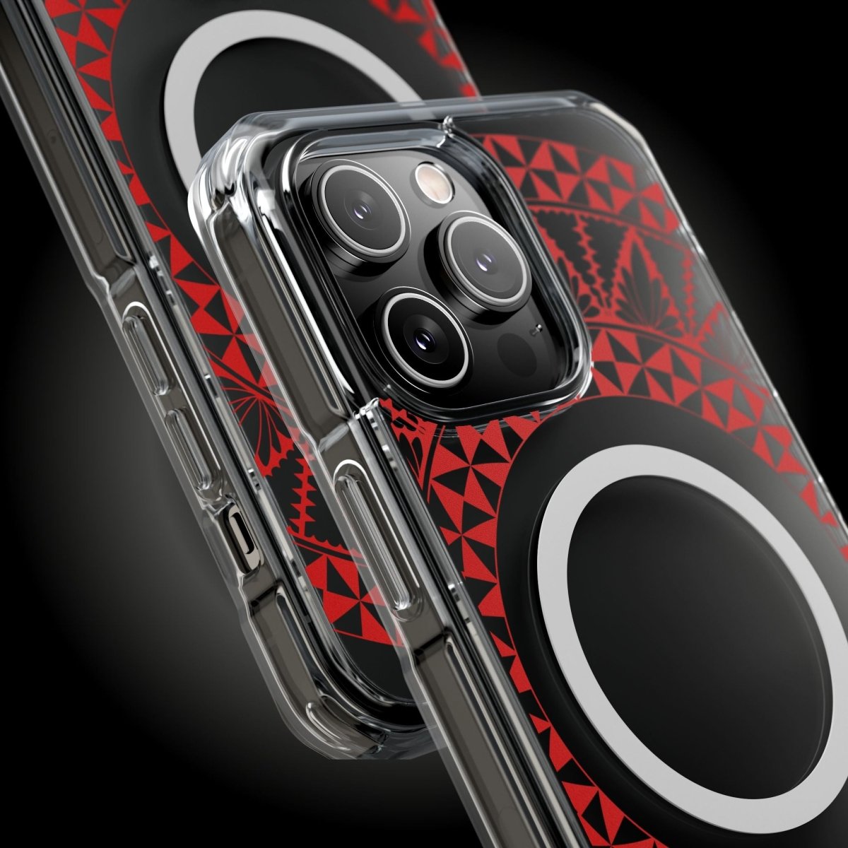 WOYC PasifikaOne MagSafe clear case for iPhone 16 featuring Tongan Redleaf design, transparent protective phone cover.