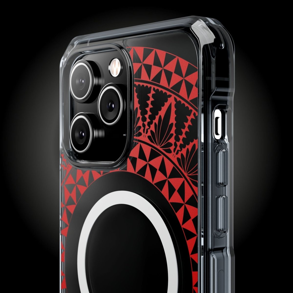 WOYC PasifikaOne MagSafe clear case for iPhone 16 with Tongan Redleaf design, transparent and protective phone cover.