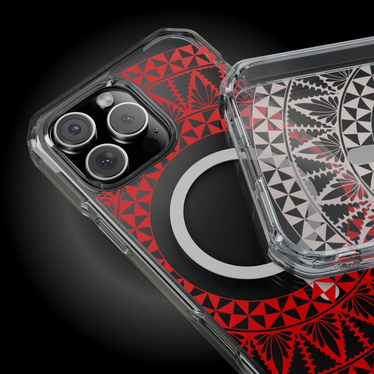 WOYC PasifikaOne MagSafe clear case for iPhone 16 featuring Tongan Redleaf design, transparent protective Magsafe case.