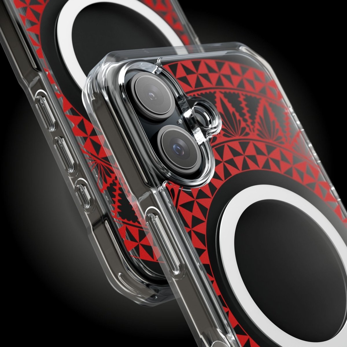 WOYC PasifikaOne MagSafe clear case for iPhone 16 featuring Tongan Redleaf design, transparent protective Magsafe case.