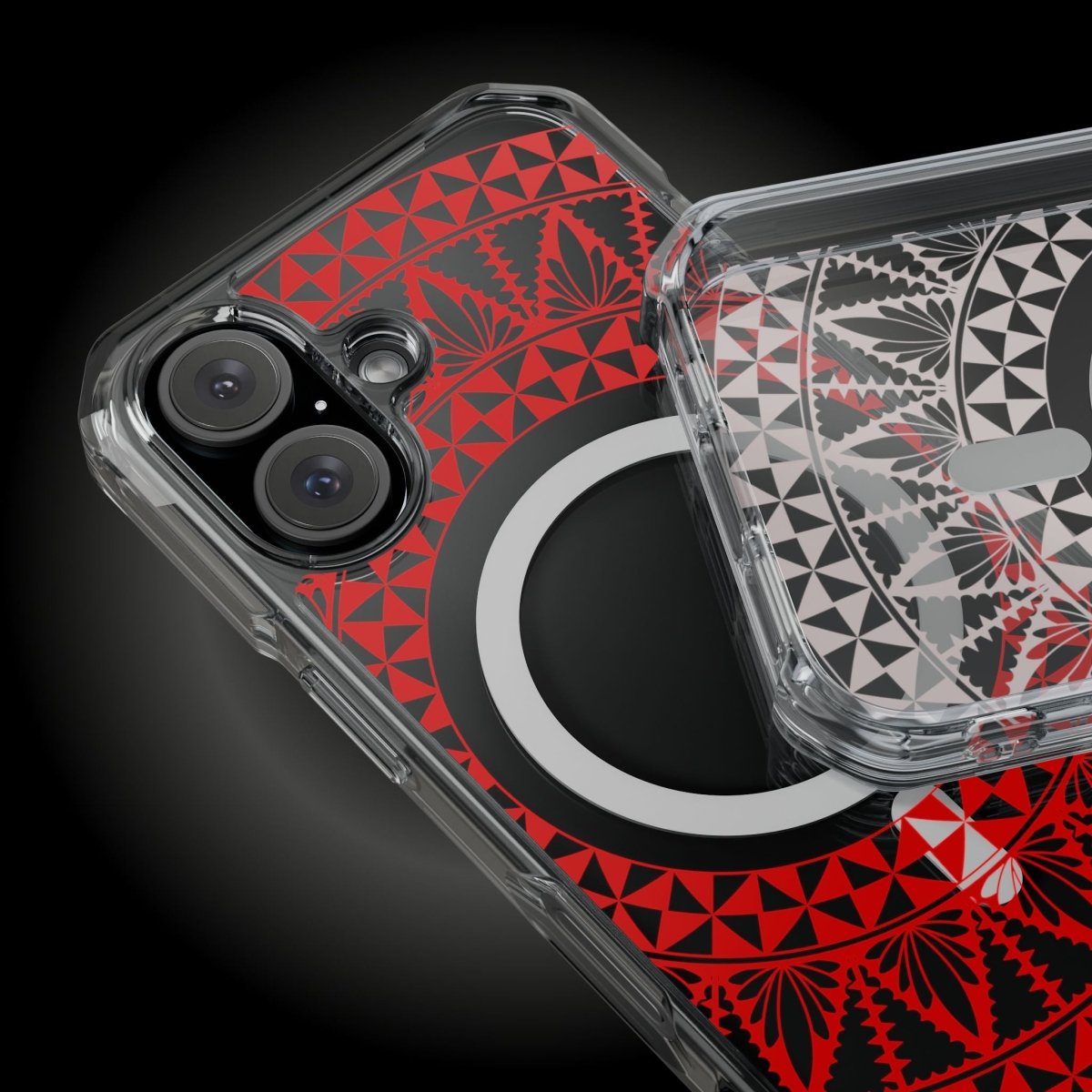 WOYC PasifikaOne MagSafe clear case for iPhone 16 with Tongan Redleaf design, protective and transparent phone cover.
