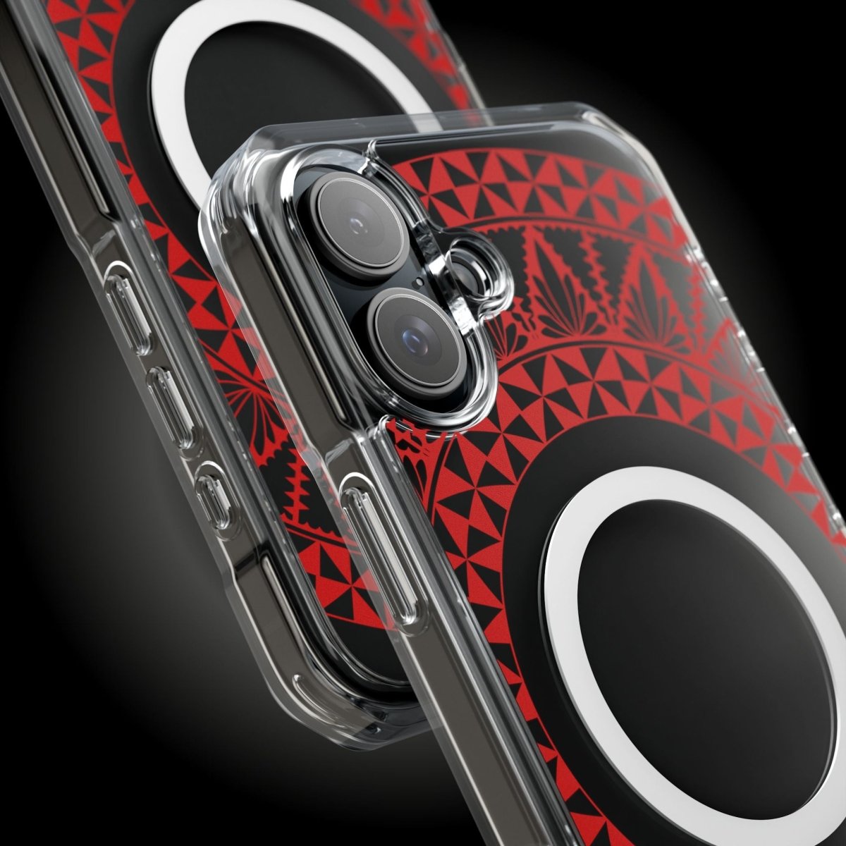 WOYC PasifikaOne MagSafe clear case for iPhone 16 featuring Tongan Redleaf design, transparent protective cover.