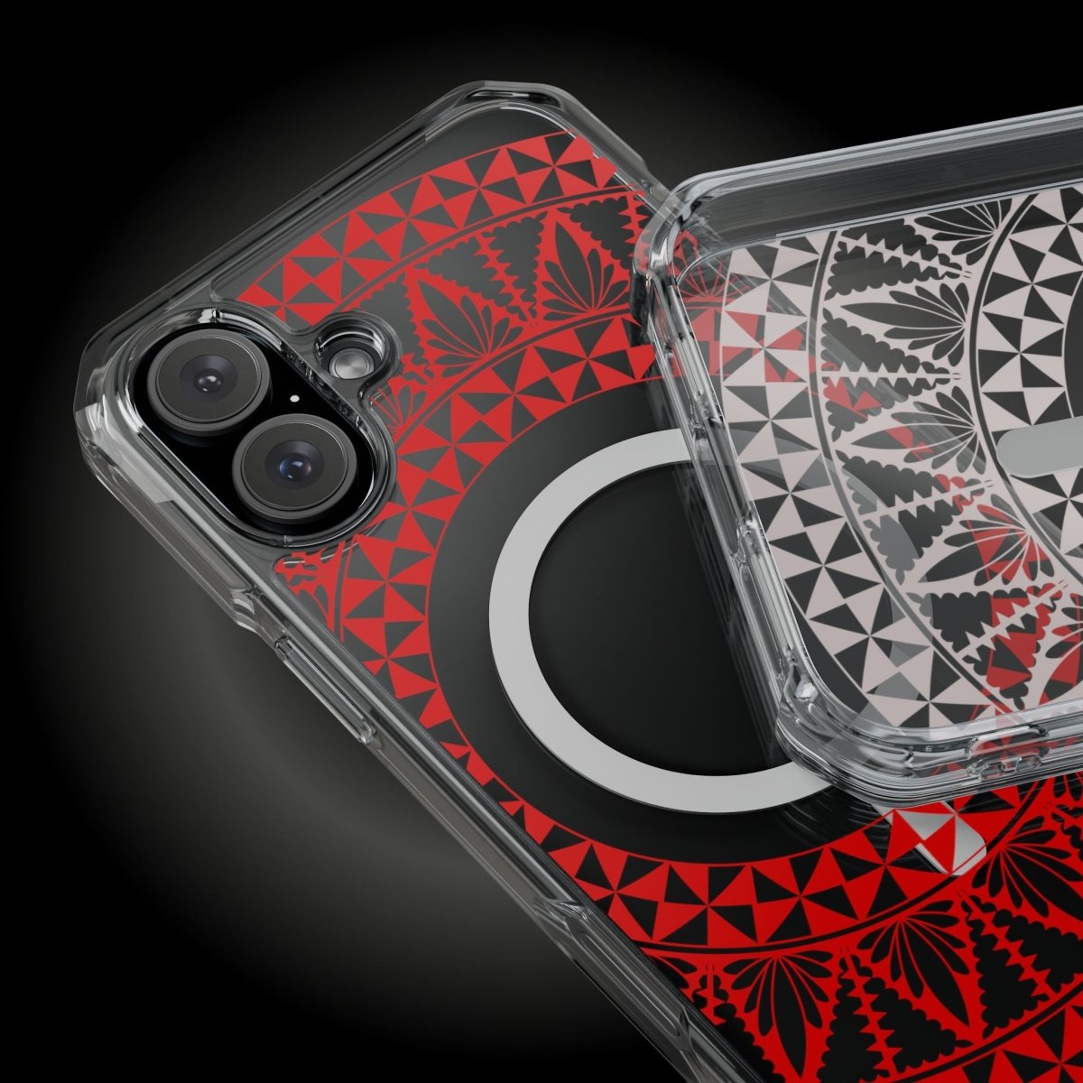 WOYC PasifikaOne MagSafe clear case for iPhone 16 with Tongan Redleaf design, transparent protective Magsafe case.