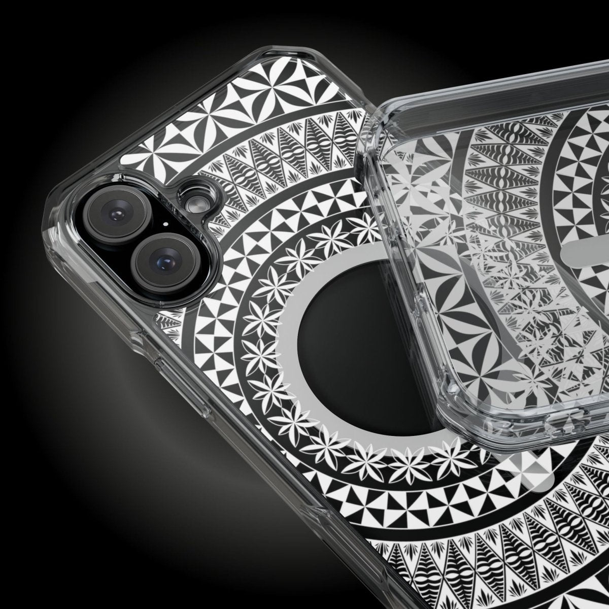 WOYC PasifikaOne MagSafe clear case for iPhone 16, Tongan design, transparent protective cover with MagSafe compatibility.