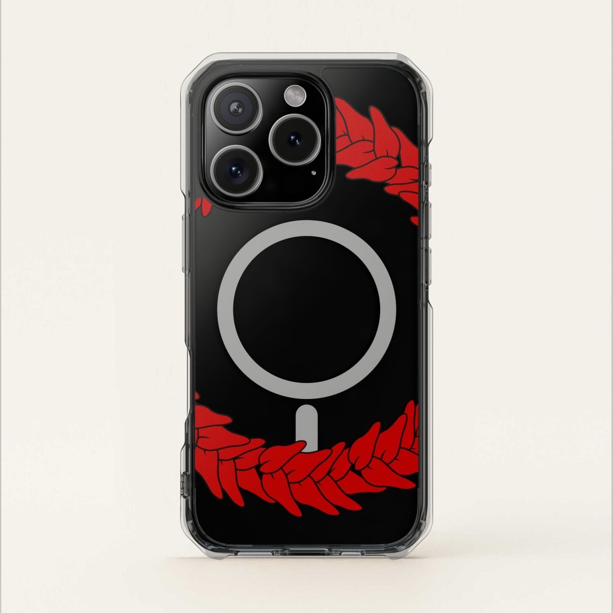 WOYC PasifikaOne MagSafe clear case for iPhone 16, featuring Ula Fala design, showing the transparent protective phone cover.