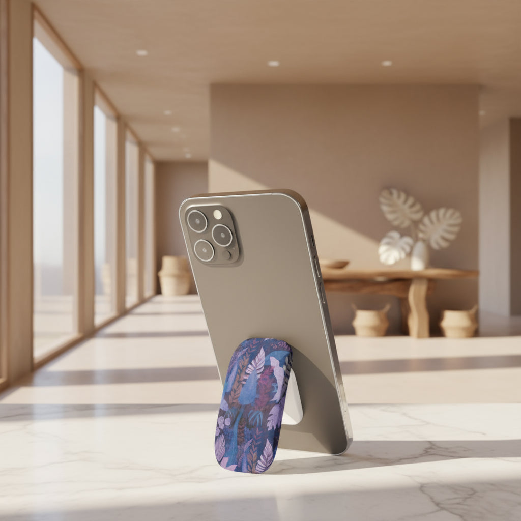 Glossy lavender palms phone grip stand by WOYC, versatile white design, suitable for AU, NZ, and USA models.