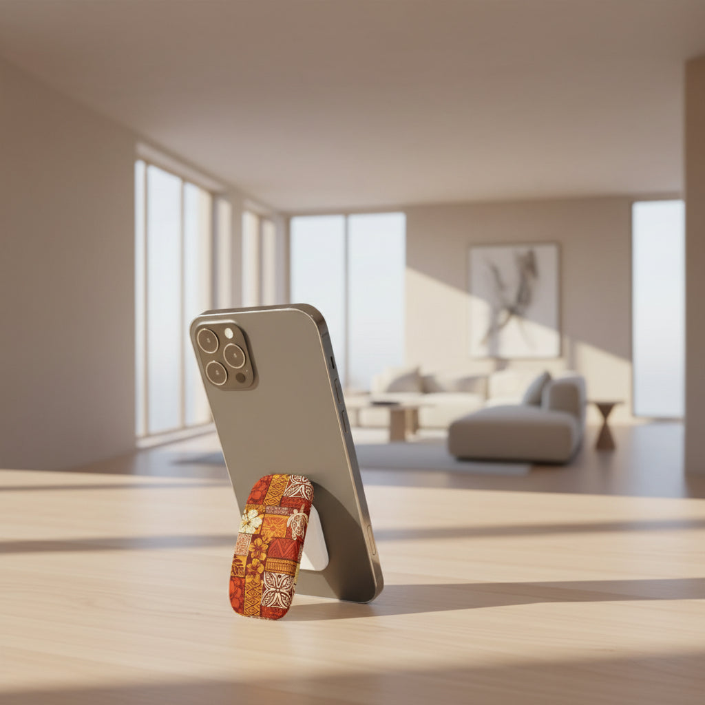 Glossy white Sataoa Sunrise phone grip stand by WOYC, designed for AU, NZ, and USA, featuring a sleek and functional design.