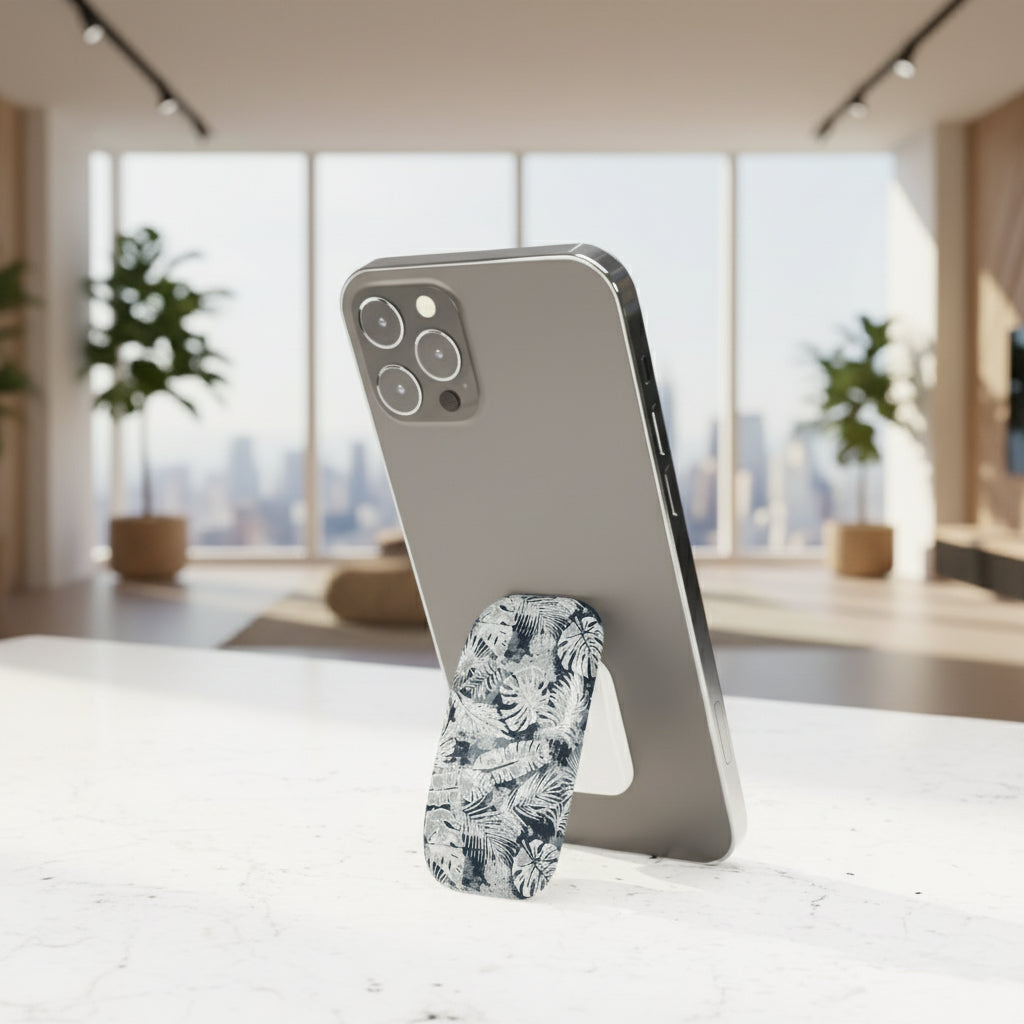 White glossy Tiavi phone grip stand by WOYC, versatile for AU, NZ, and USA, easy to hold and attach to smartphones.