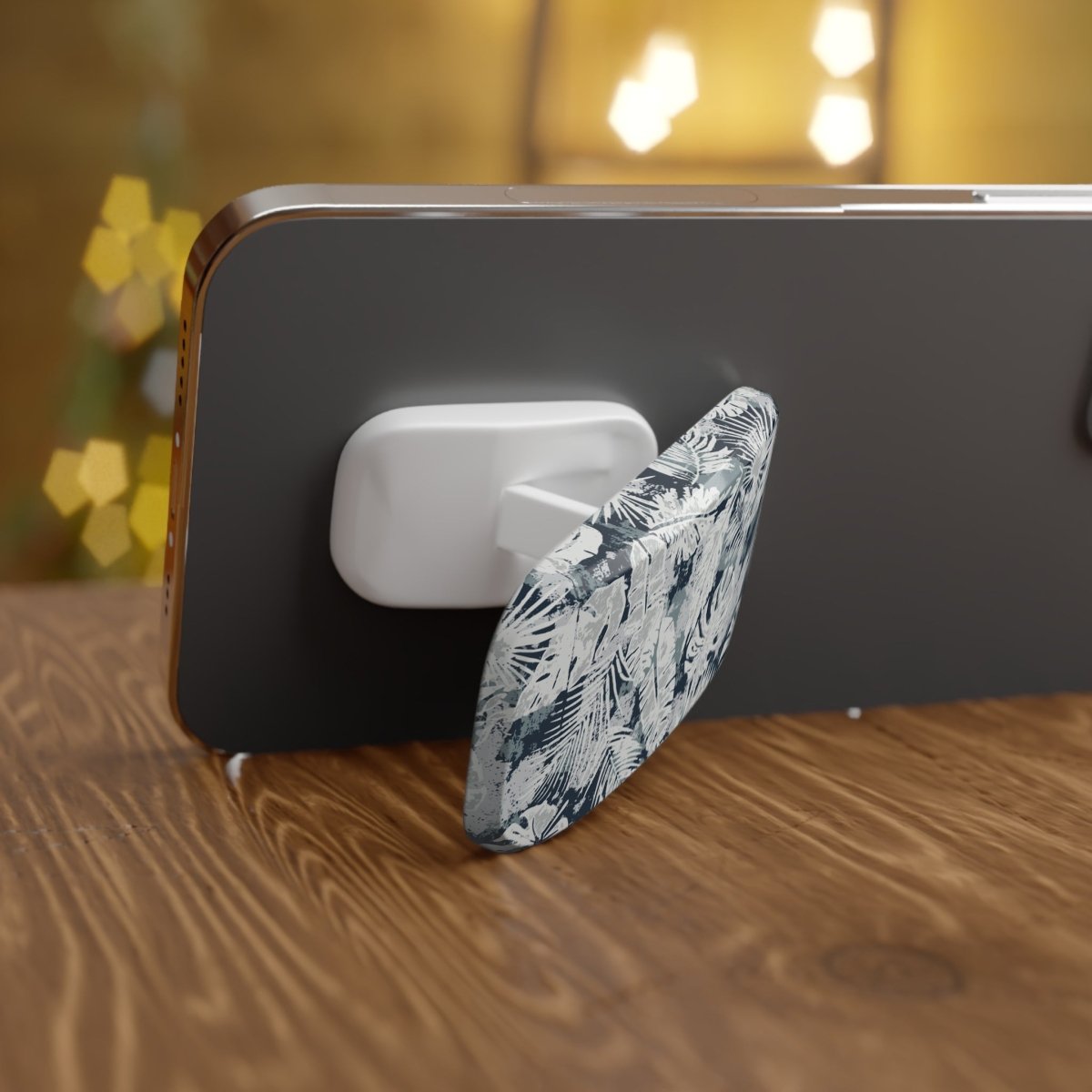 White glossy Tiavi phone grip stand by WOYC, versatile holder for AU, NZ, and USA models, easy to grip and attach to smartphones.