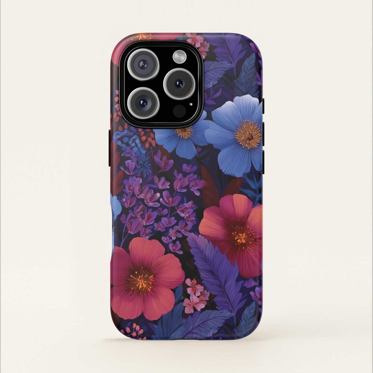 Lavender Tropics tough phone case for iPhone 17 by WOYC, glossy protective case designed for AU, NZ, and USA models.