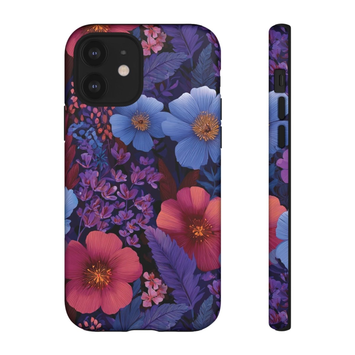 WOYC Lavender Tropics tough phone case for iPhone 17, glossy protective cover with vibrant purple design.