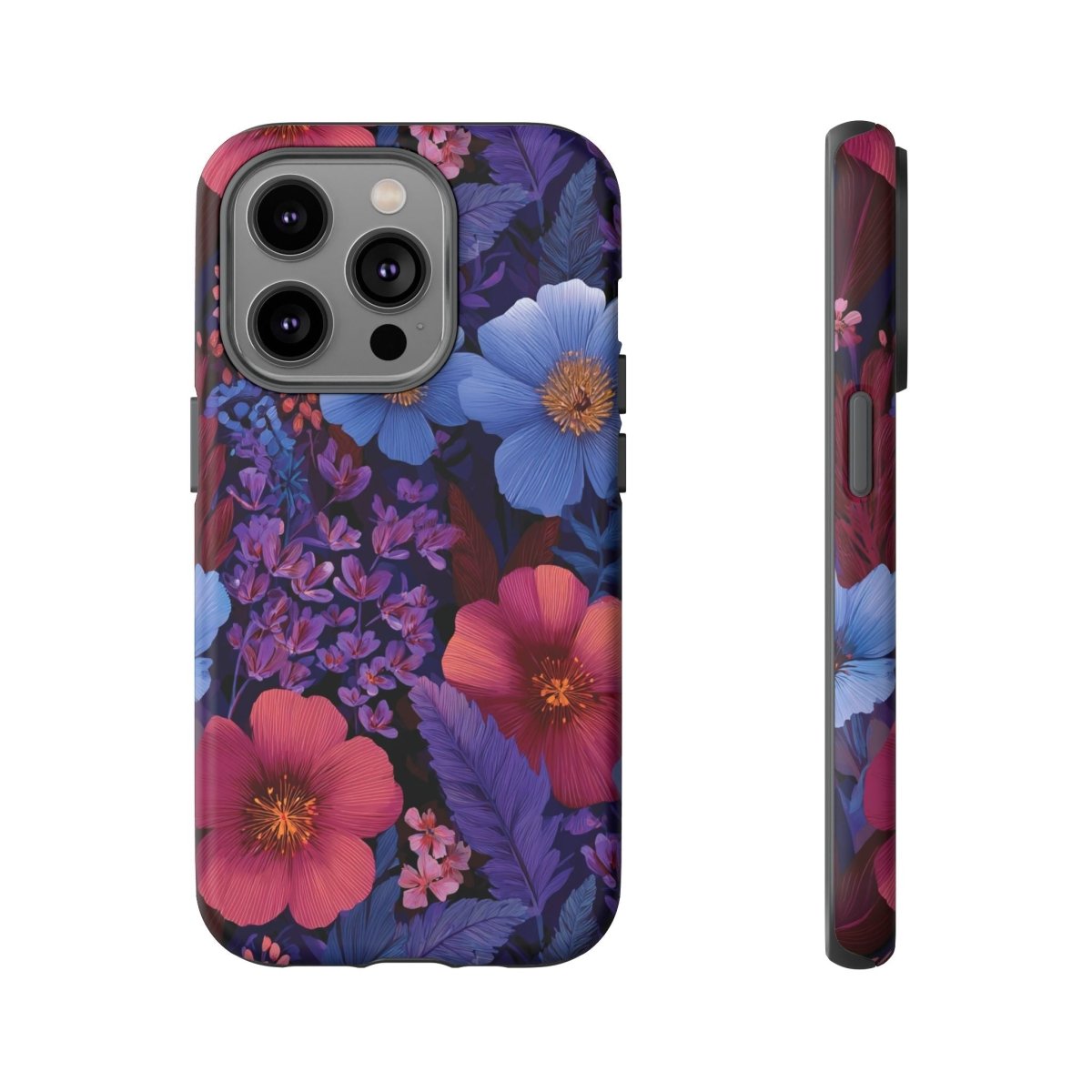 Lavender Tropics tough phone case for iPhone 17 by WOYC, glossy protective iPhone tough case with vibrant tropical design.
