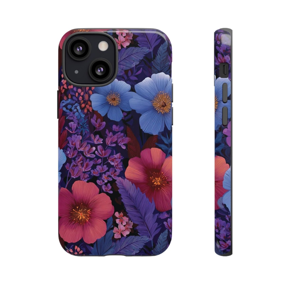 WOYC lavender Tropics tough phone case for iPhone 17, glossy protective cover with vibrant tropical design.