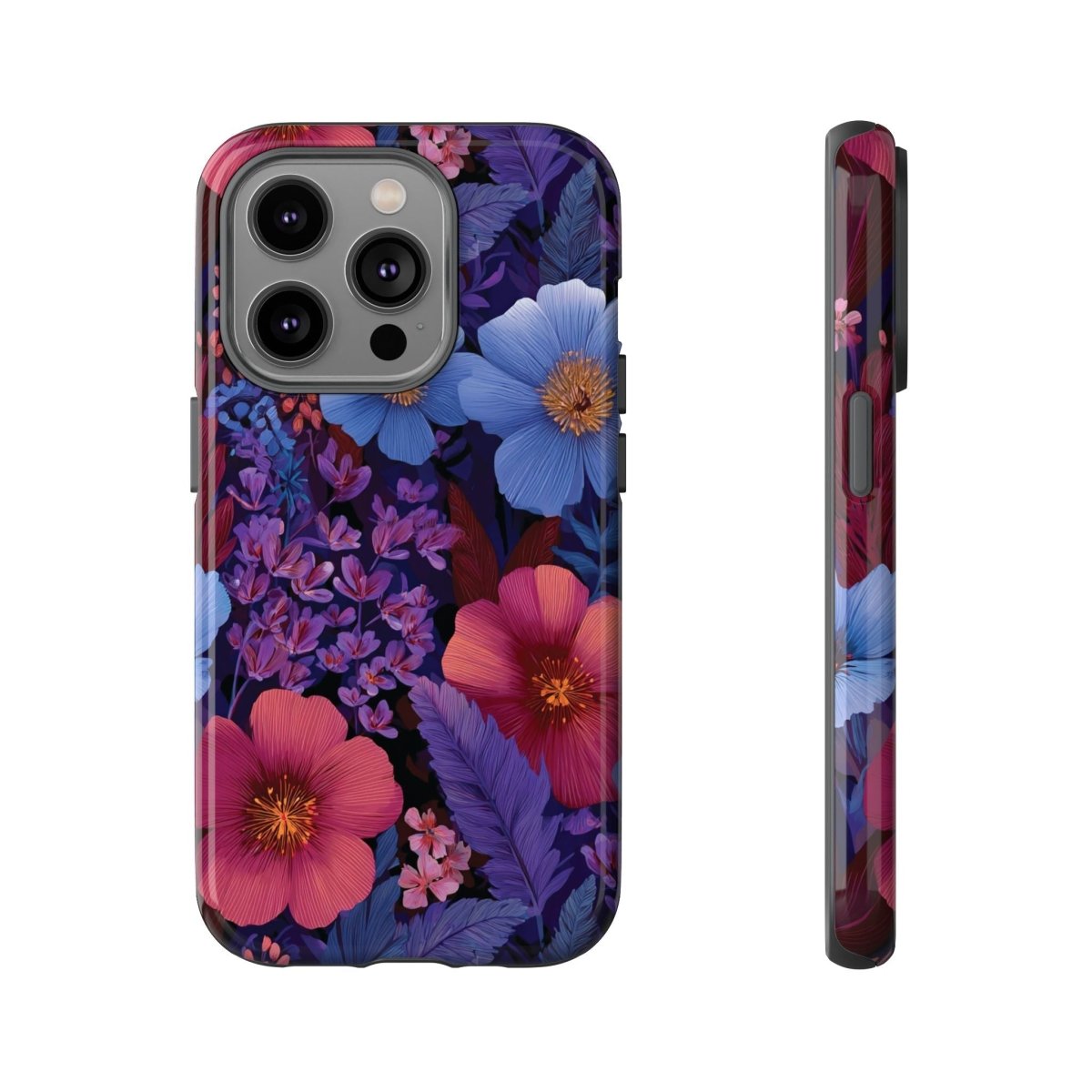 WOYC iPhone Tough Phone Case in Lavender Tropics design for iPhone 17, glossy finish, protective and durable.