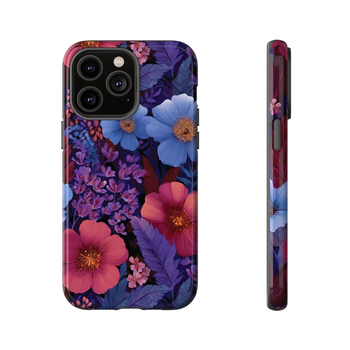 WOYC iPhone Tough Phone Case in Lavender Tropics for iPhone 17, glossy protective case with vibrant tropical design.