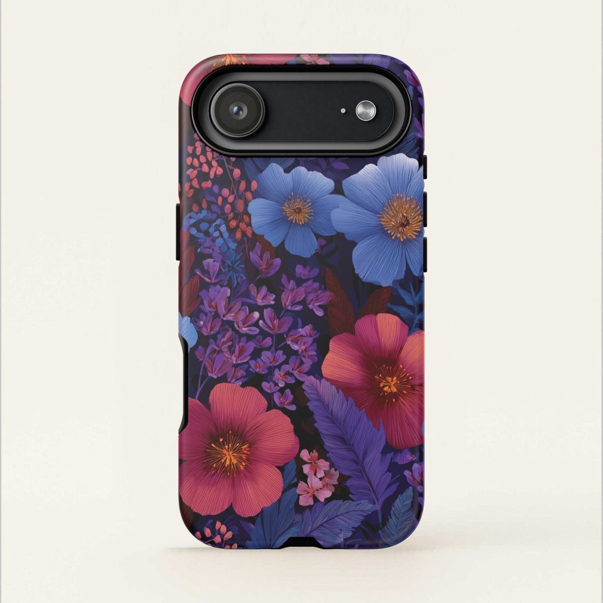 WOYC iPhone Tough Phone Case in Lavender Tropics for iPhone 17, durable glossy protective cover with tropical design.
