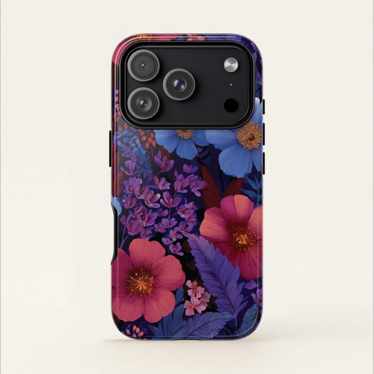 WOYC iPhone Tough Phone Case in Lavender Tropics for iPhone 17, featuring a glossy, durable protective design.