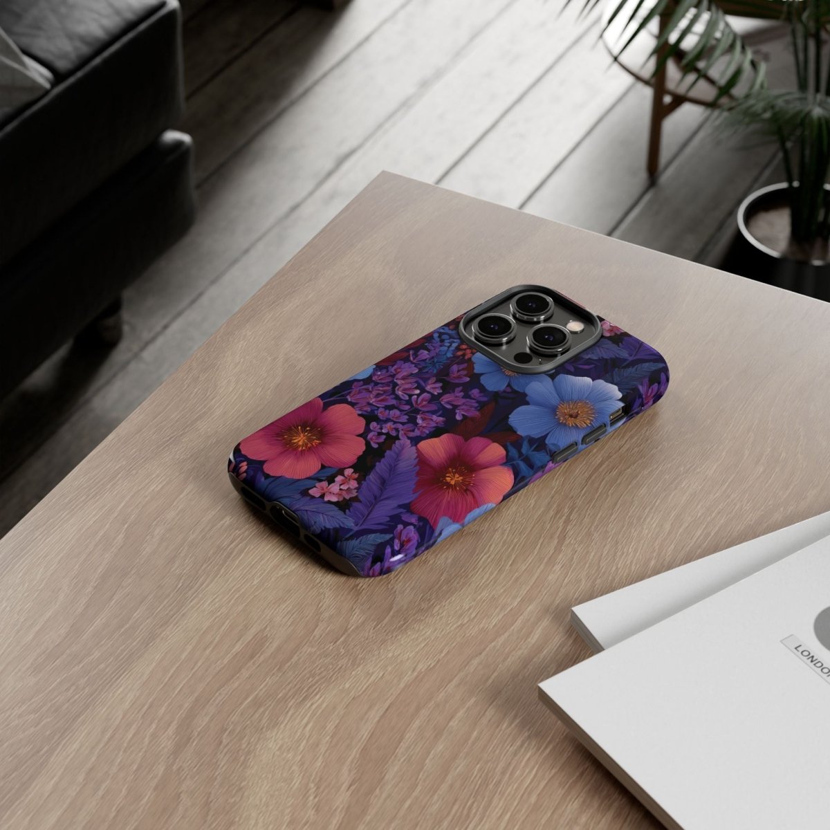 Lavender Tropics tough phone case for iPhone 17 by Printify, glossy protective cover with tropical design.