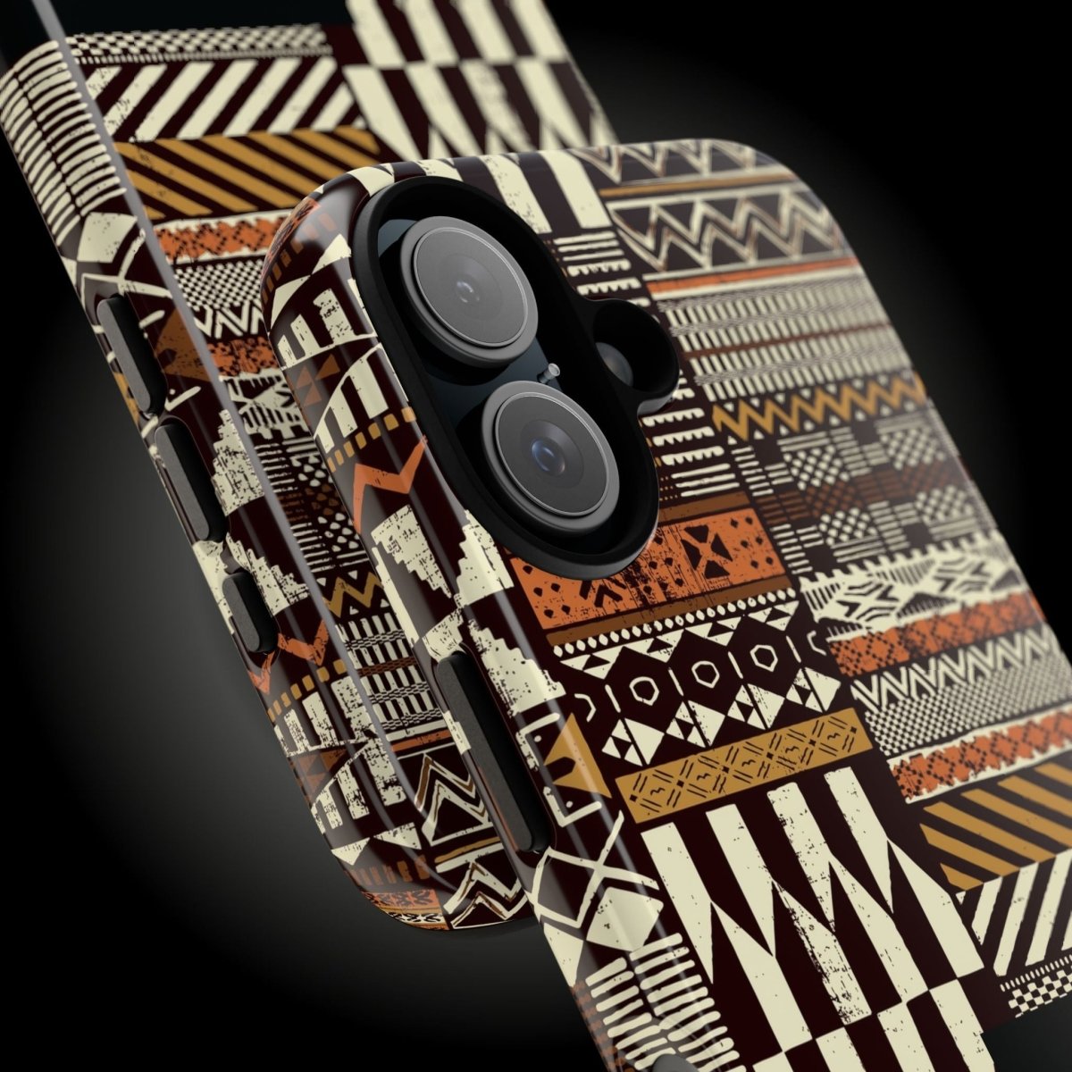 Glossy tough phone case for iPhone 17 with Apia Mosaic, featuring a durable protective cover.