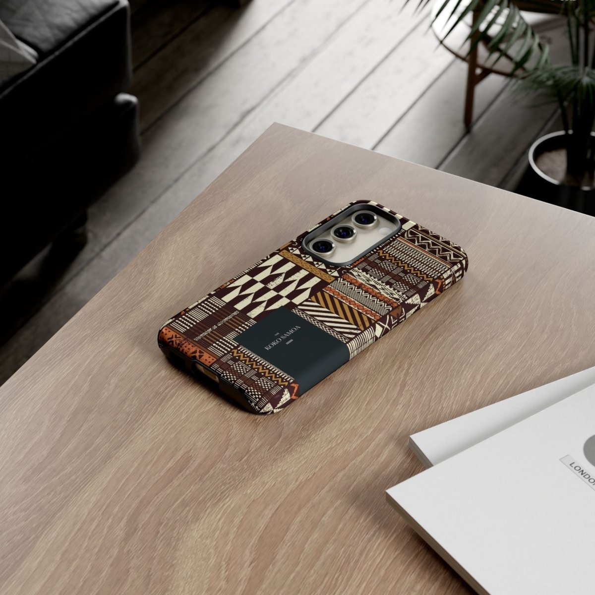Glossy tough phone case for iPhone 17 with Apia Mosaic, featuring a durable protective cover.