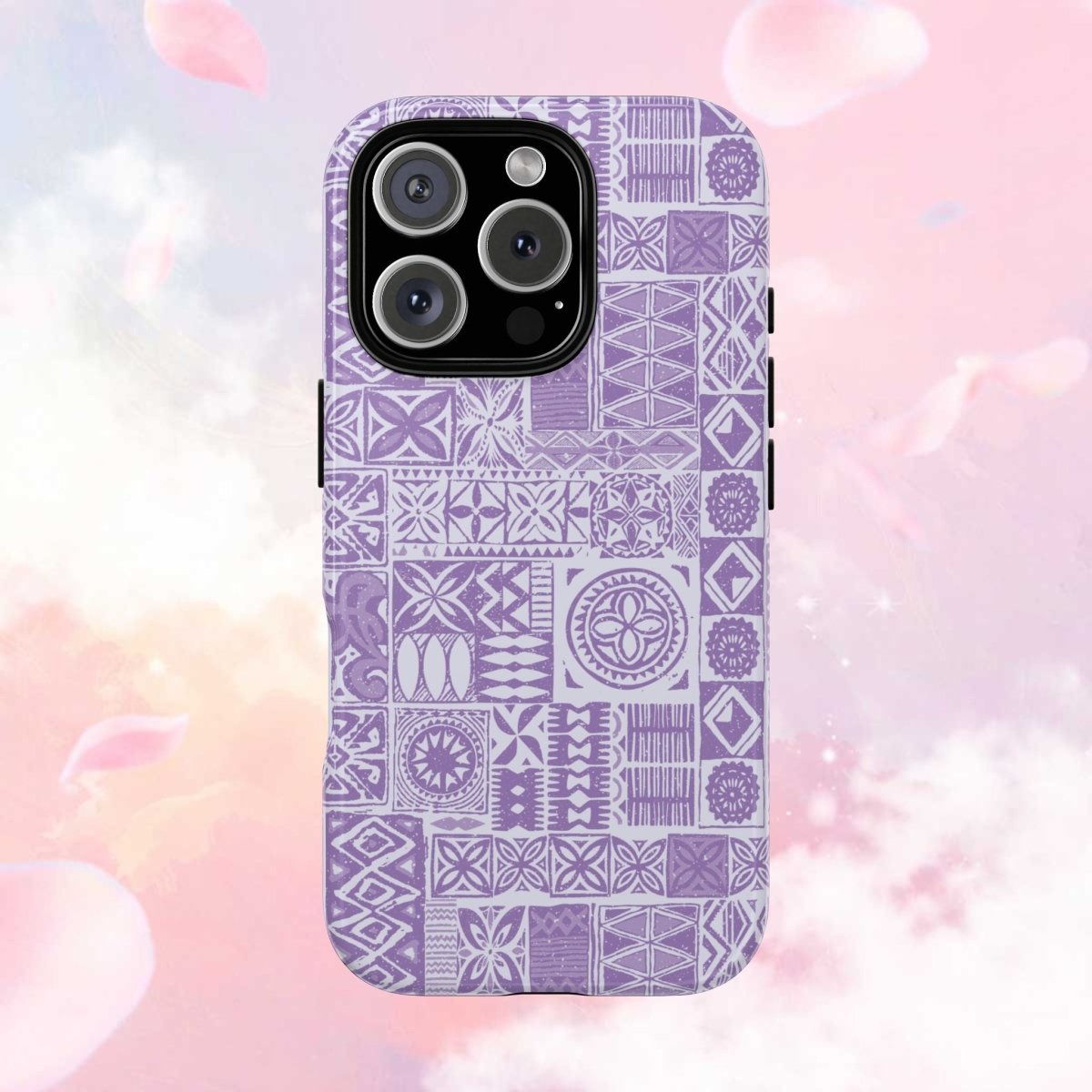 Lavender Elei tough phone case for iPhone 17, glossy finish, durable protective cover by Printify for AU, NZ, and USA markets.