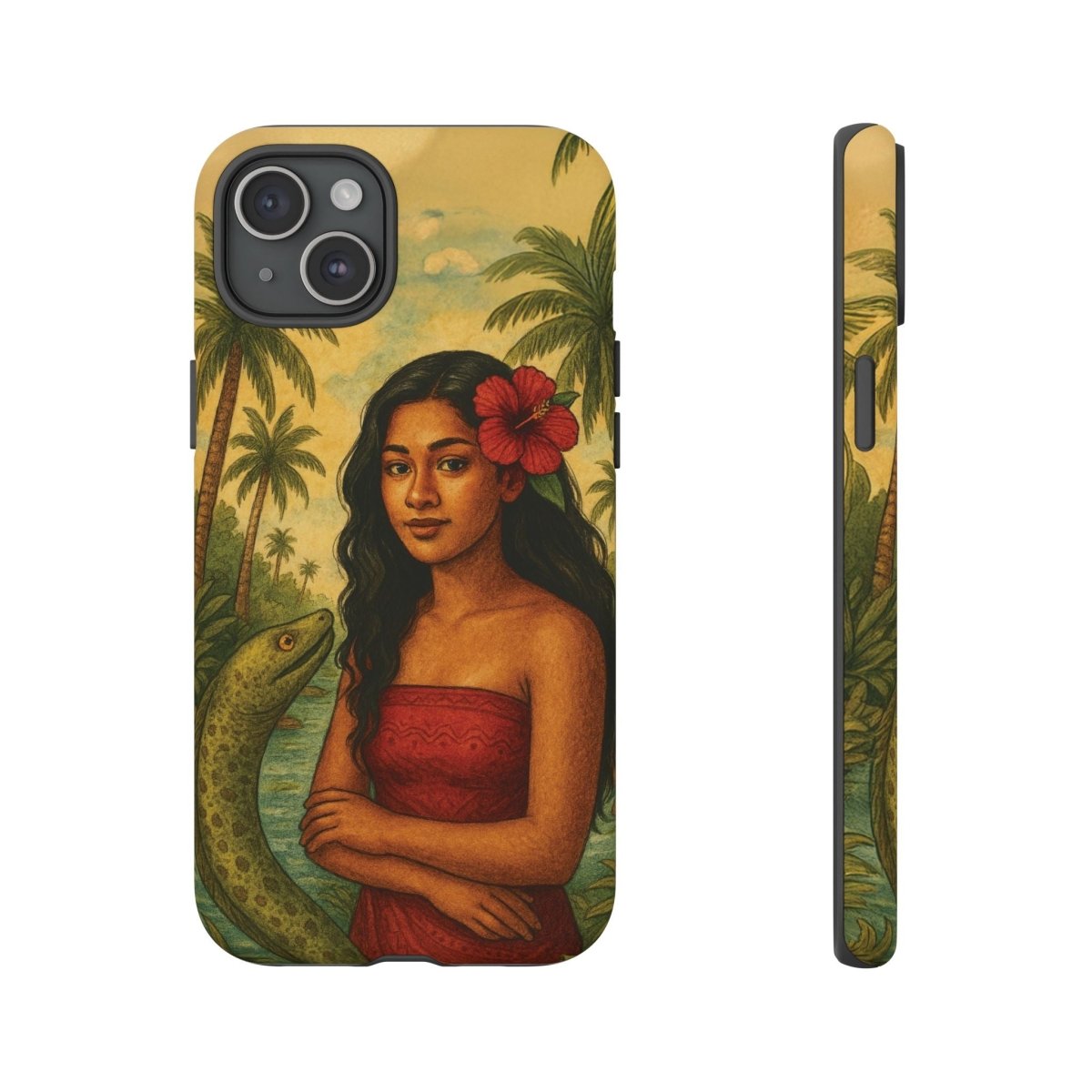 Glossy tough phone case for iPhone 17 by WOYC featuring Sina & The Eel design, durable protection for AU, NZ, and USA models.