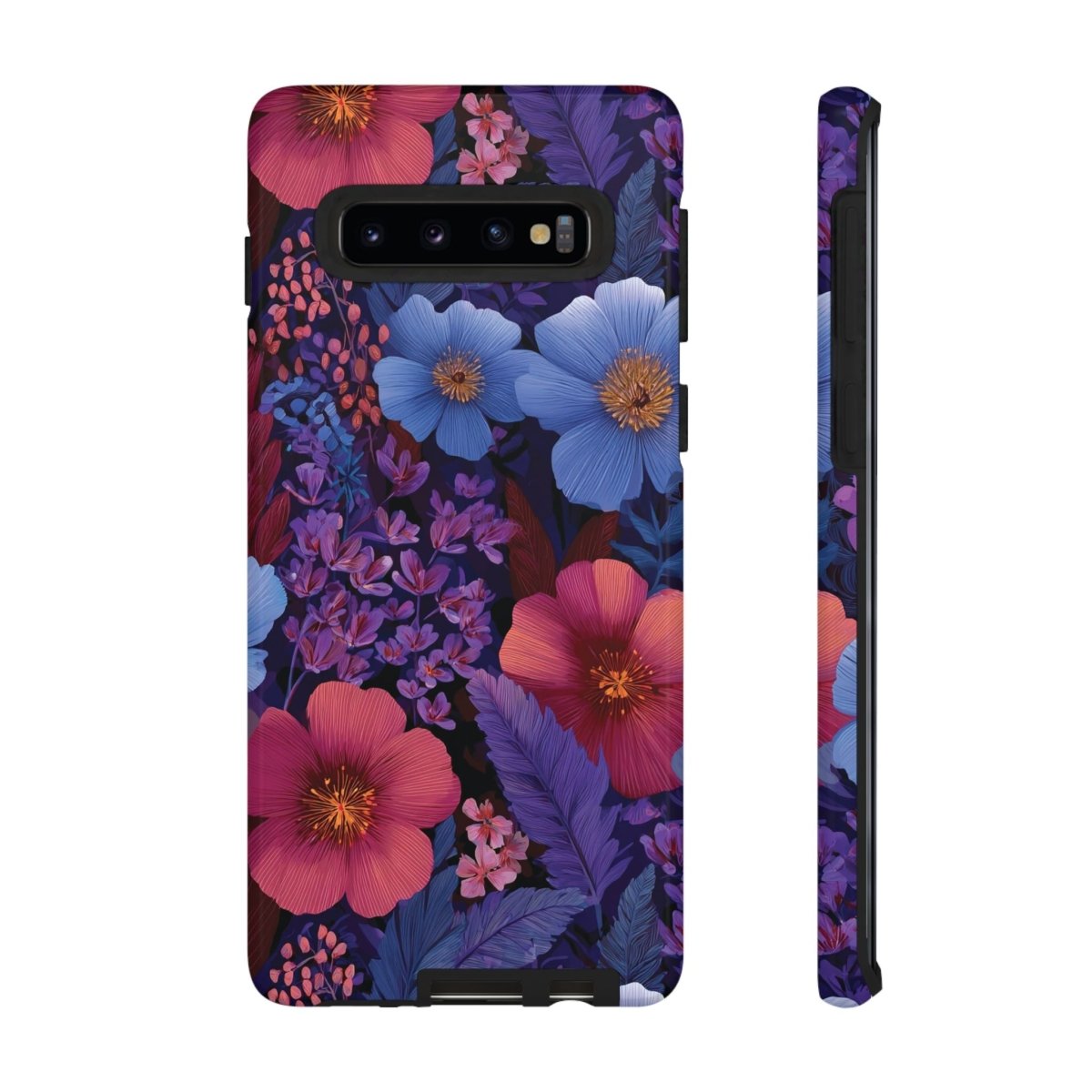 Samsung Galaxy S25 tough phone case by WOYC in Lavender Tropics with glossy finish, designed for durability and style.