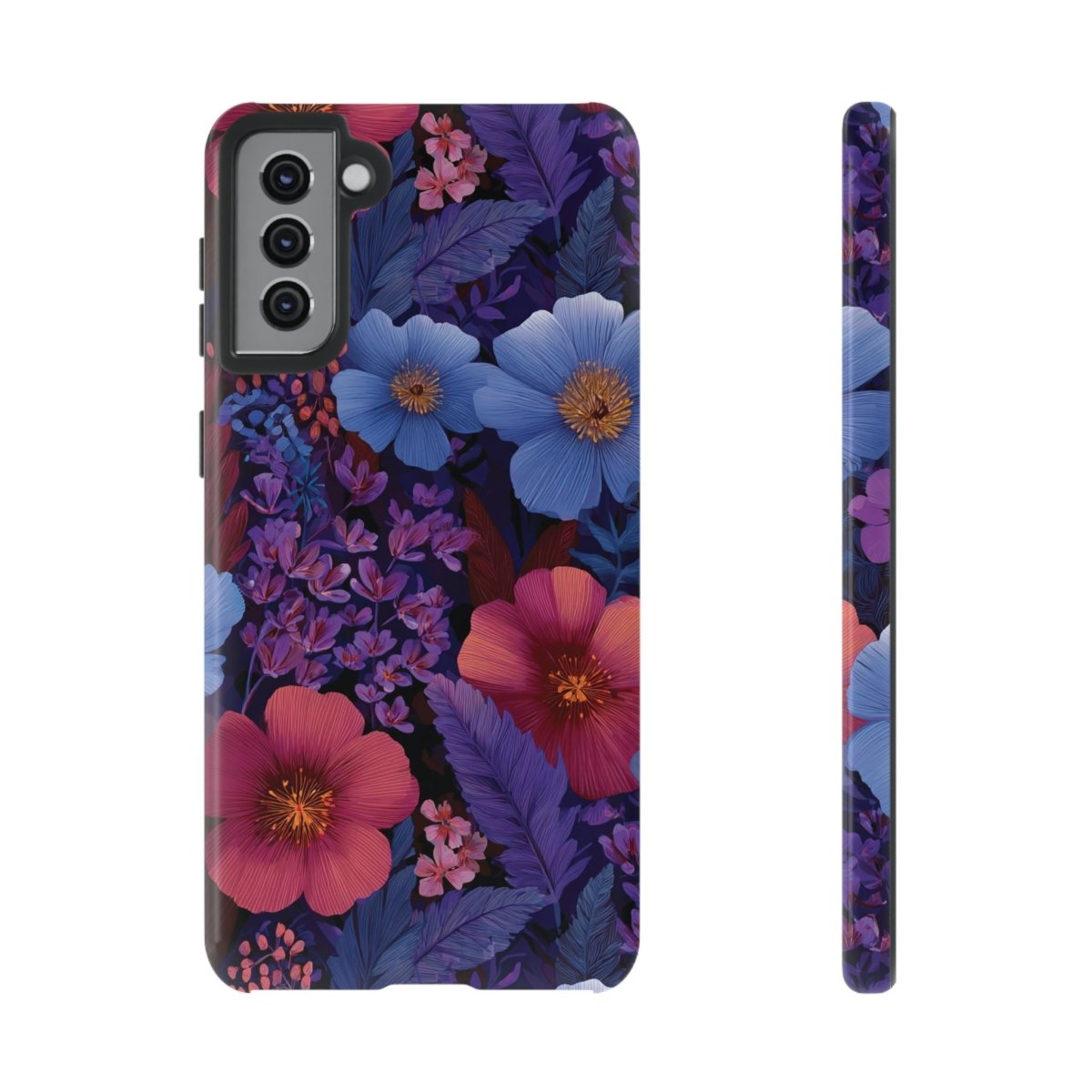 Samsung Galaxy S25 tough phone case by WOYC in Lavender Tropics with glossy finish, designed for durability and style.
