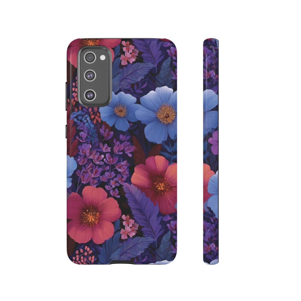 Samsung Galaxy S25 tough phone case by WOYC in Lavender Tropics design, glossy protective phone cover for AU, NZ, and USA models