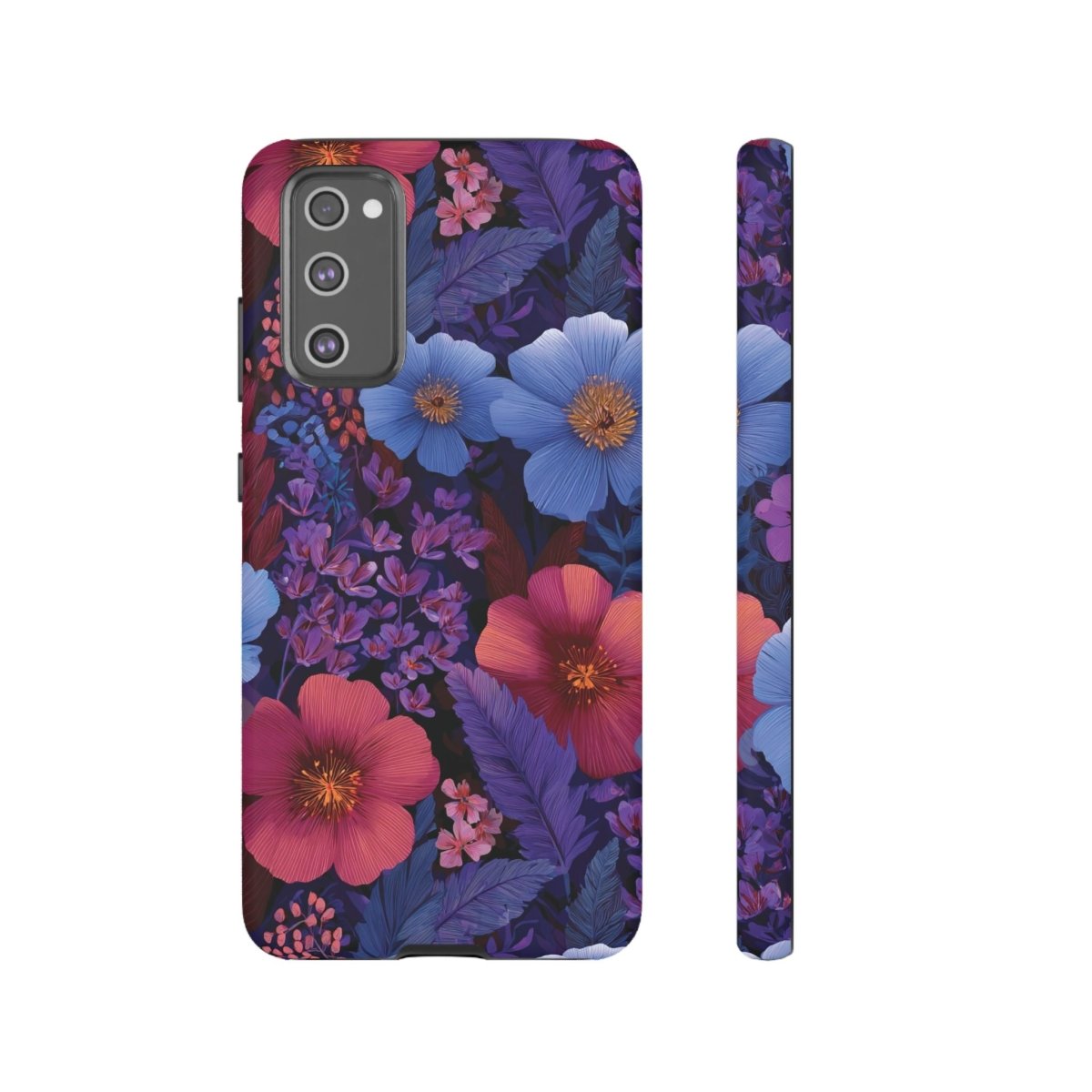 Samsung Galaxy S25 tough phone case by WOYC in Lavender Tropics design, glossy and protective for AU, NZ, and US models.