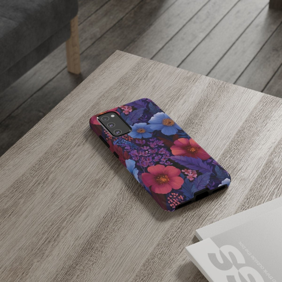 Samsung Galaxy S25 tough phone case by WOYC in Lavender Tropics, glossy finish, protective rugged design for durability.