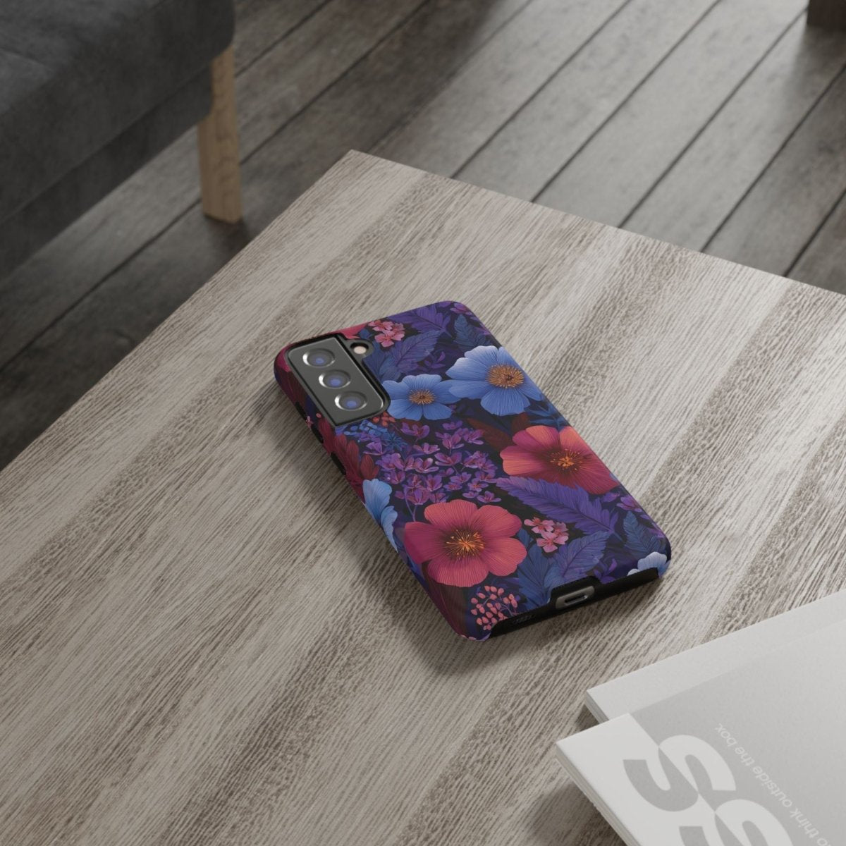 Samsung Galaxy S25 tough phone case by WOYC in Lavender Tropics with glossy finish, designed for durability and style.