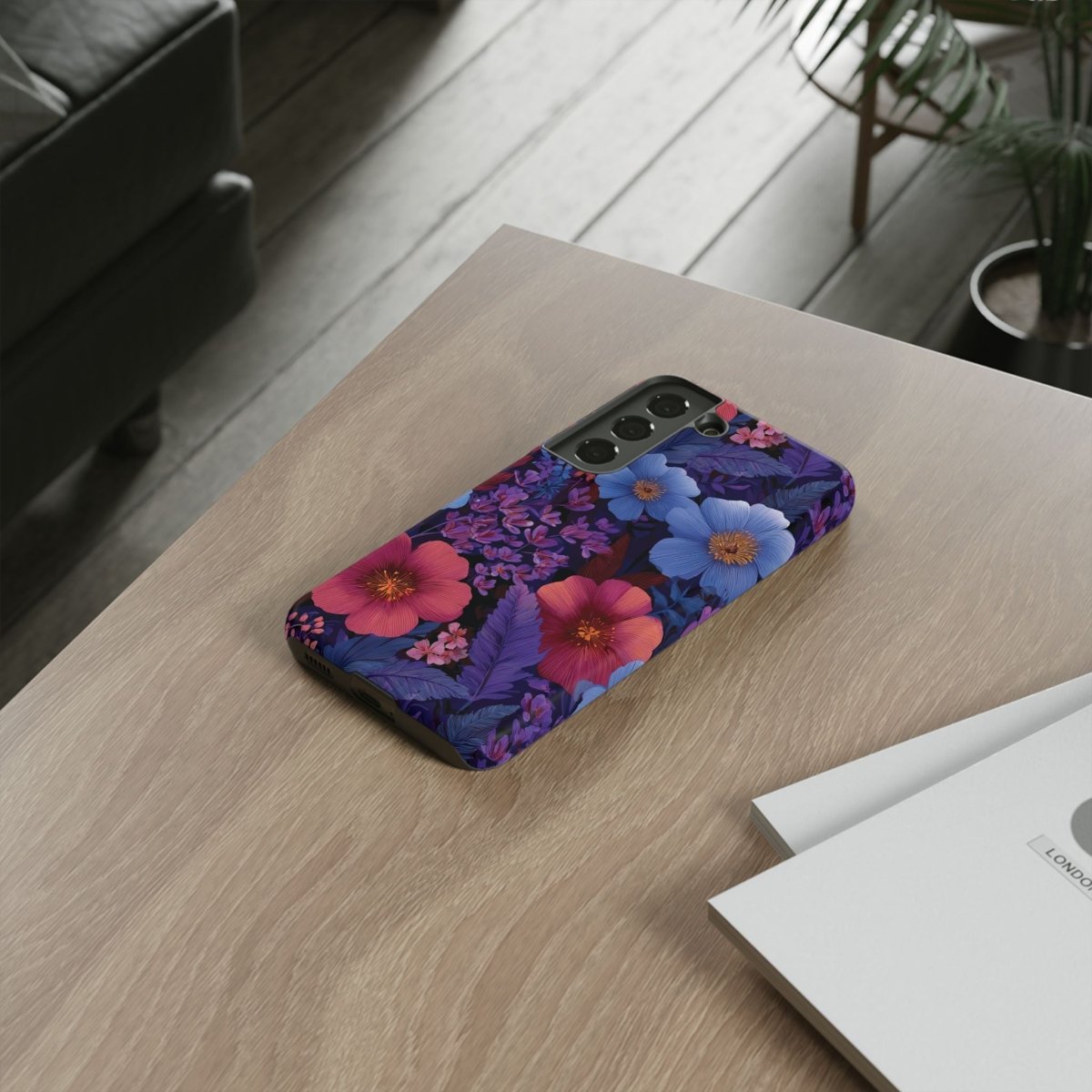 Samsung Tough Phone Case by WOYC in Lavender Tropics for Galaxy S25, glossy, durable protection for AU, NZ, and USA markets.
