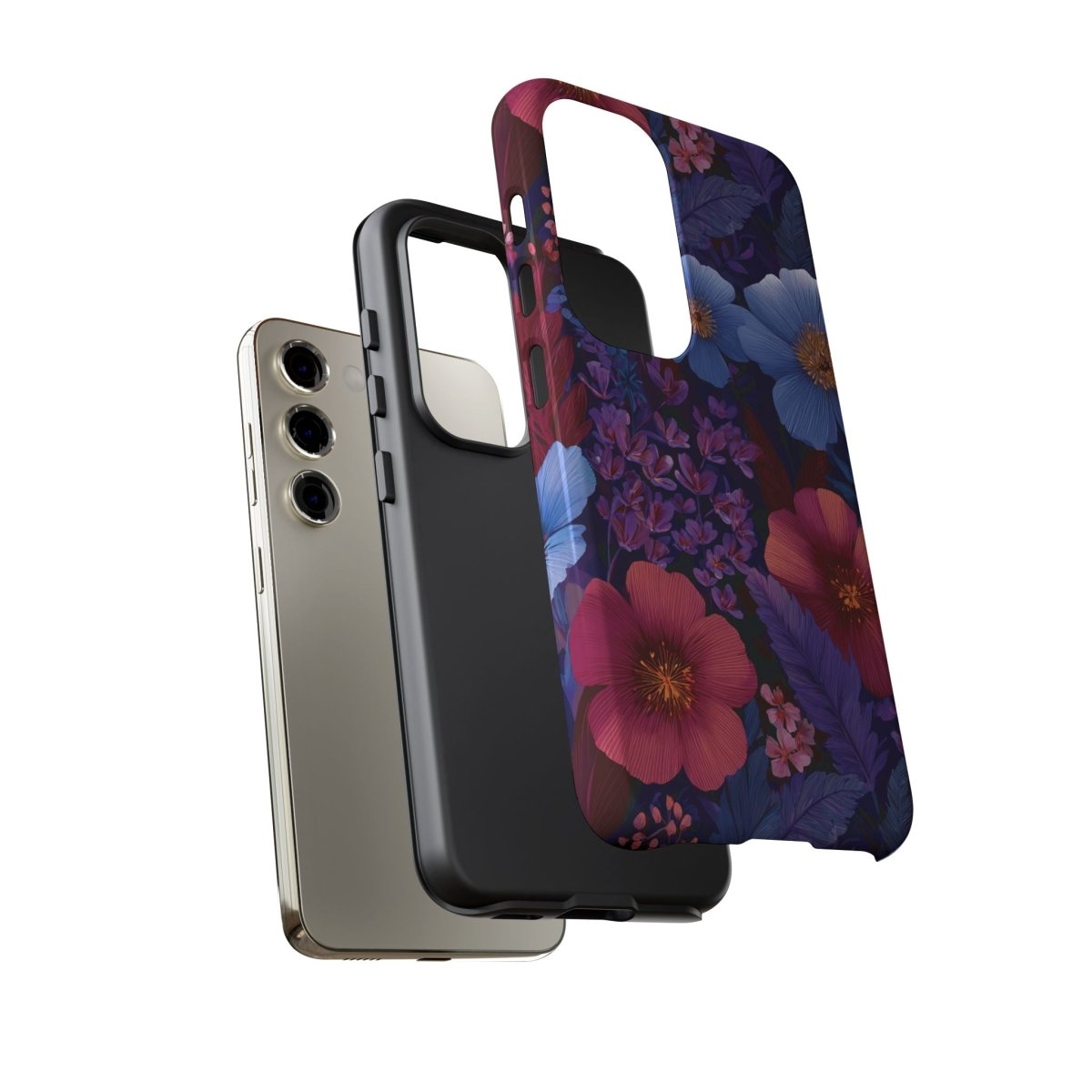Samsung Galaxy S25 tough phone case by WOYC in Lavender Tropics with glossy finish, designed for durability in AU, NZ, and USA.