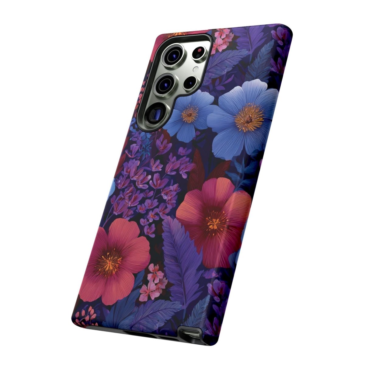Samsung Galaxy S25 tough phone case by WOYC, lavender tropics design, glossy finish, durable protective cover for AU, NZ, and USA.