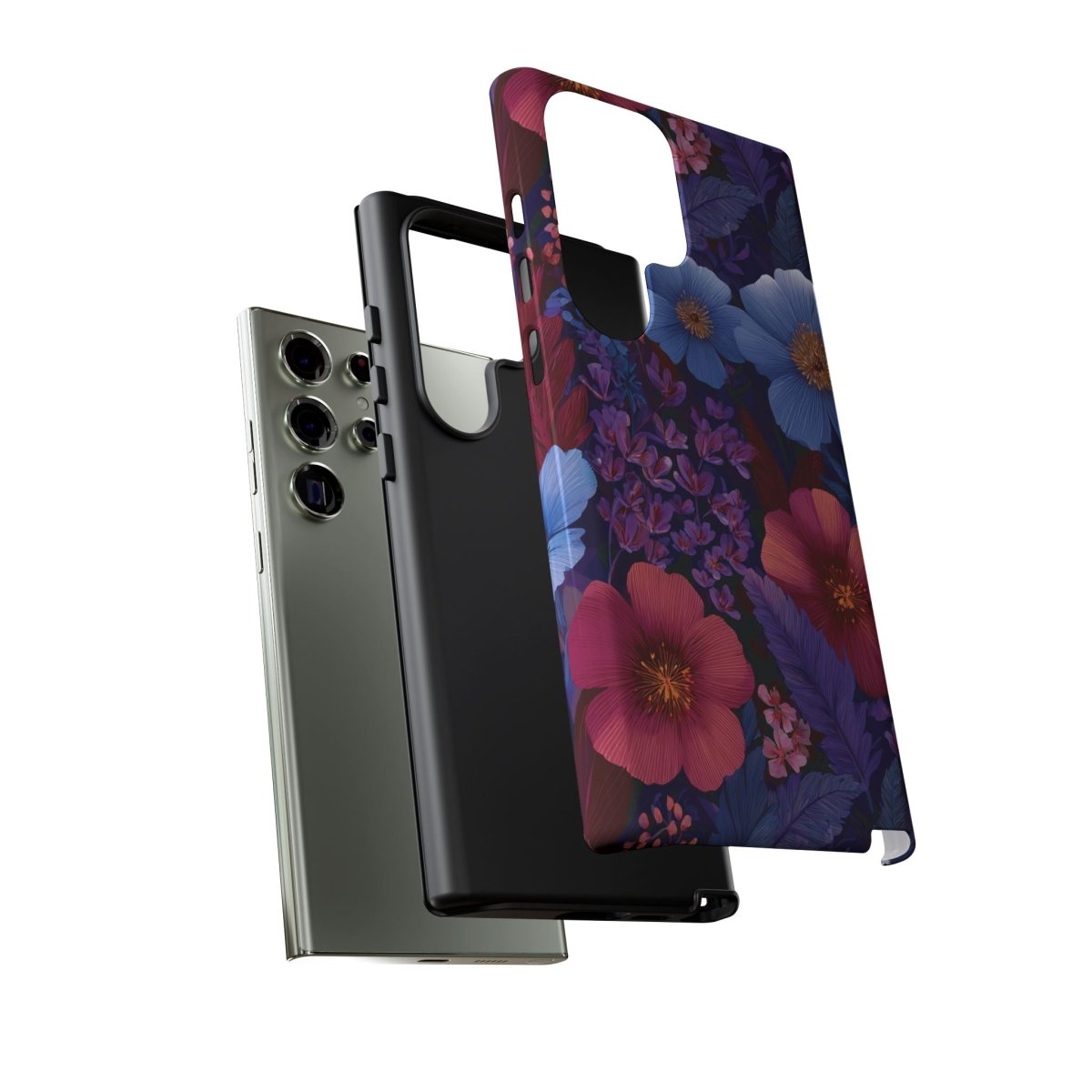 Samsung Galaxy S25 tough phone case by WOYC in Lavender Tropics with a glossy finish, designed for durability and style.