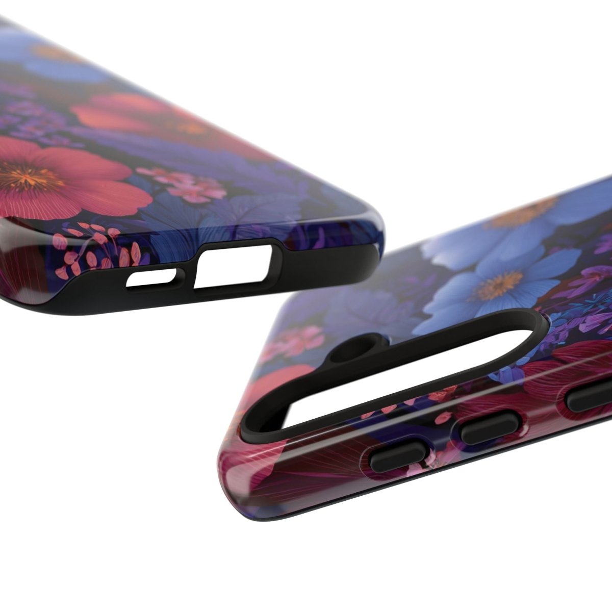 Samsung Galaxy S25 tough phone case by WOYC in Lavender Tropics with a glossy finish, designed for durability and style.