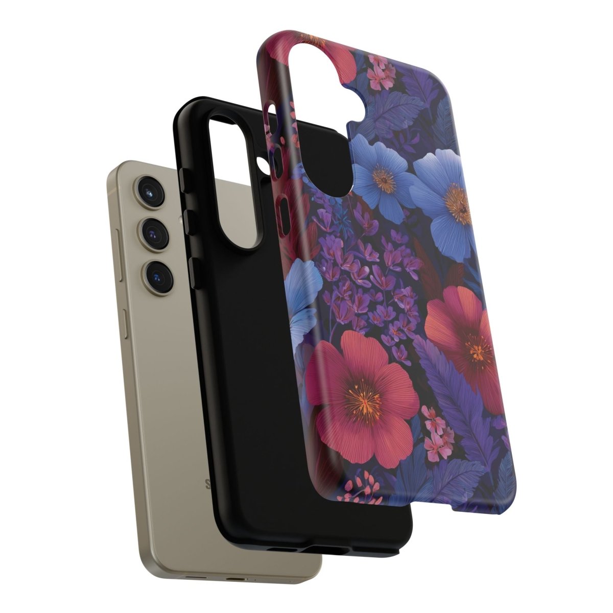 Samsung Galaxy S25 tough phone case by WOYC in Lavender Tropics design, glossy finish, durable protection for AU, NZ, and USA.