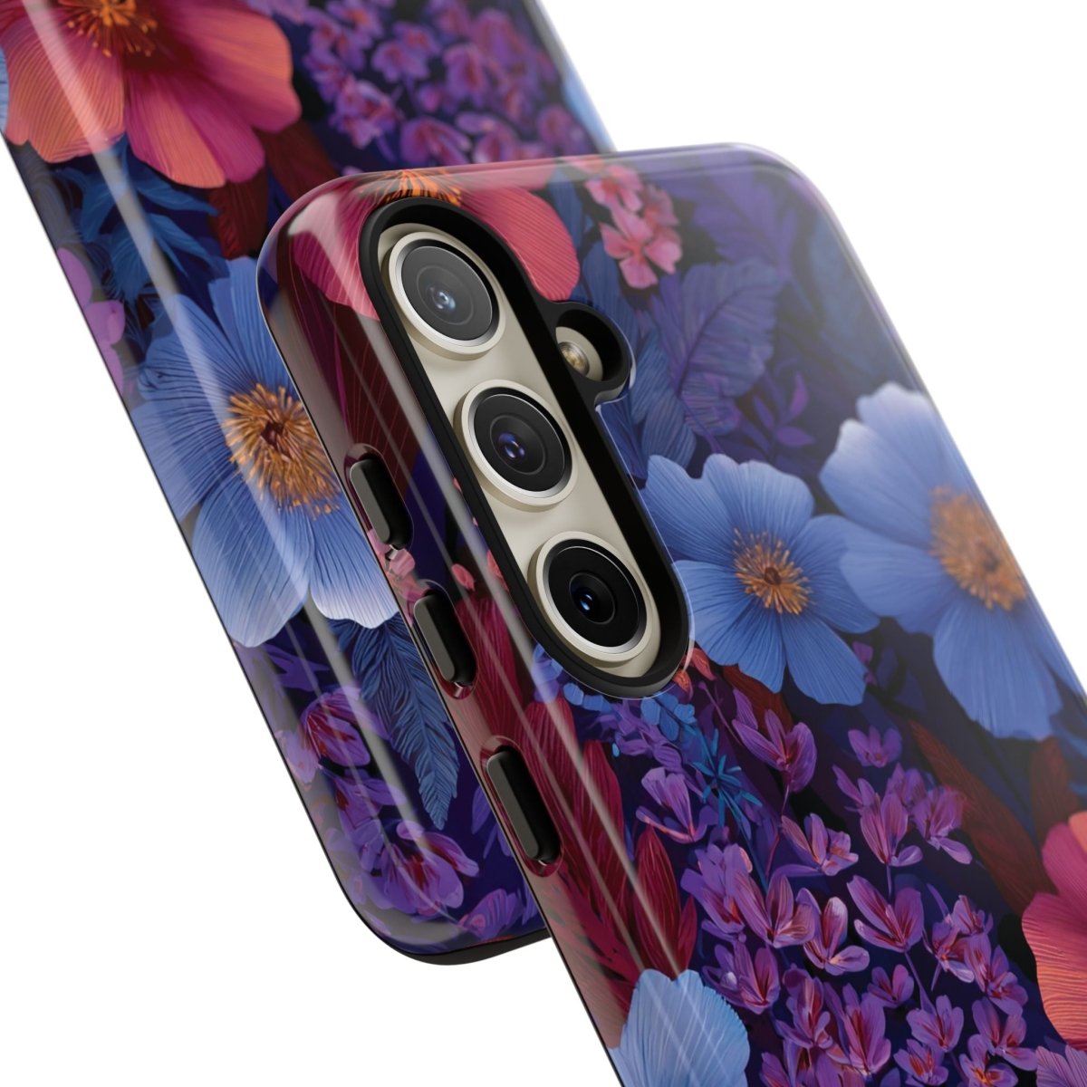 Samsung Galaxy S25 tough phone case by WOYC in Lavender Tropics design, glossy finish, durable protection for AU, NZ, and USA models.