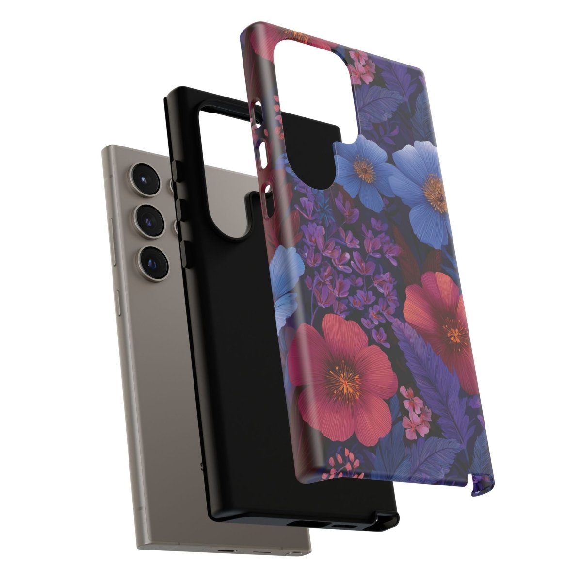 Samsung Galaxy S25 tough phone case by WOYC in Lavender Tropics design, glossy finish with rugged protection.
