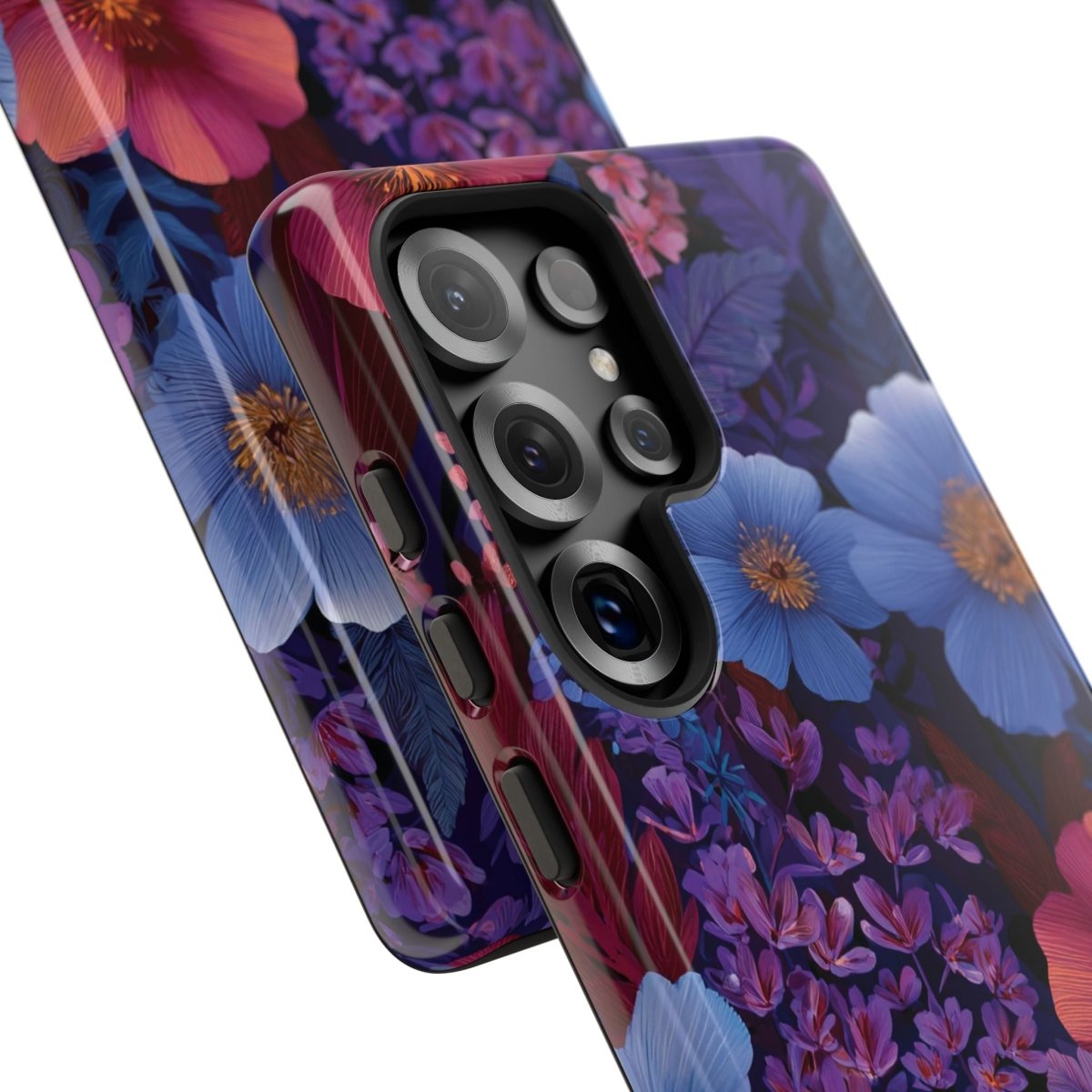Samsung Galaxy S25 tough phone case by WOYC in Lavender Tropics, glossy finish, designed for durability and style.