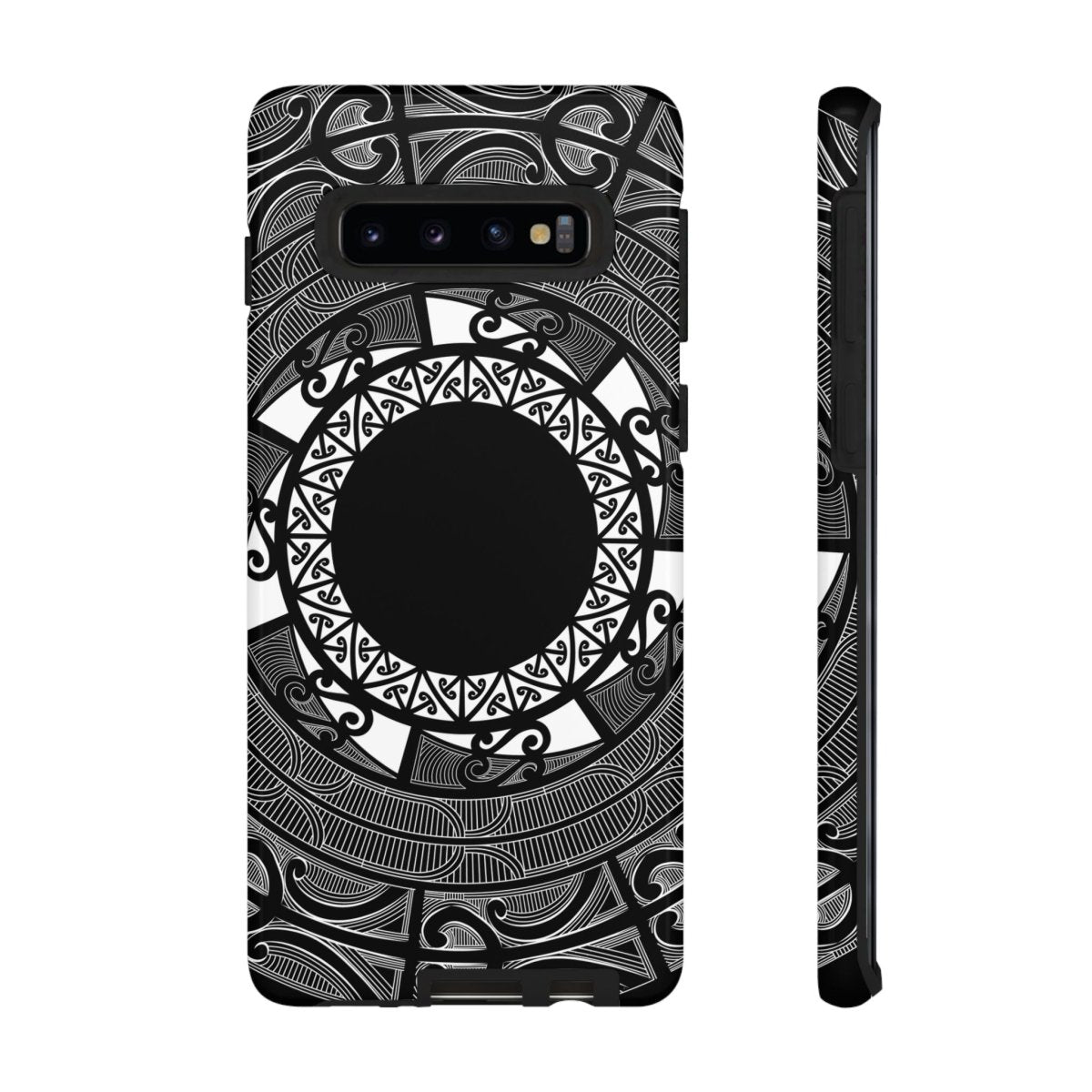 WOYC tough phone case for Samsung Galaxy S25 featuring a Māori design, showcasing durability and style.
