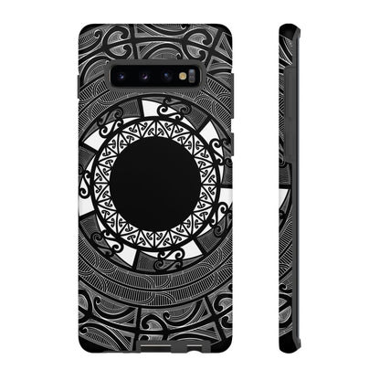 Samsung Galaxy S25 tough phone case by WOYC featuring a Māori design, showcasing durability and style.