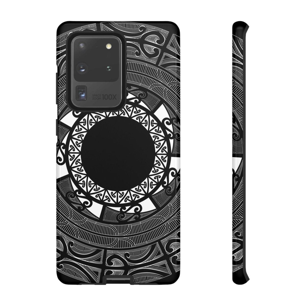 Glossy Samsung Tough Phone Case by WOYC featuring Māori design for Galaxy S25, suitable for AU, NZ, and USA markets.