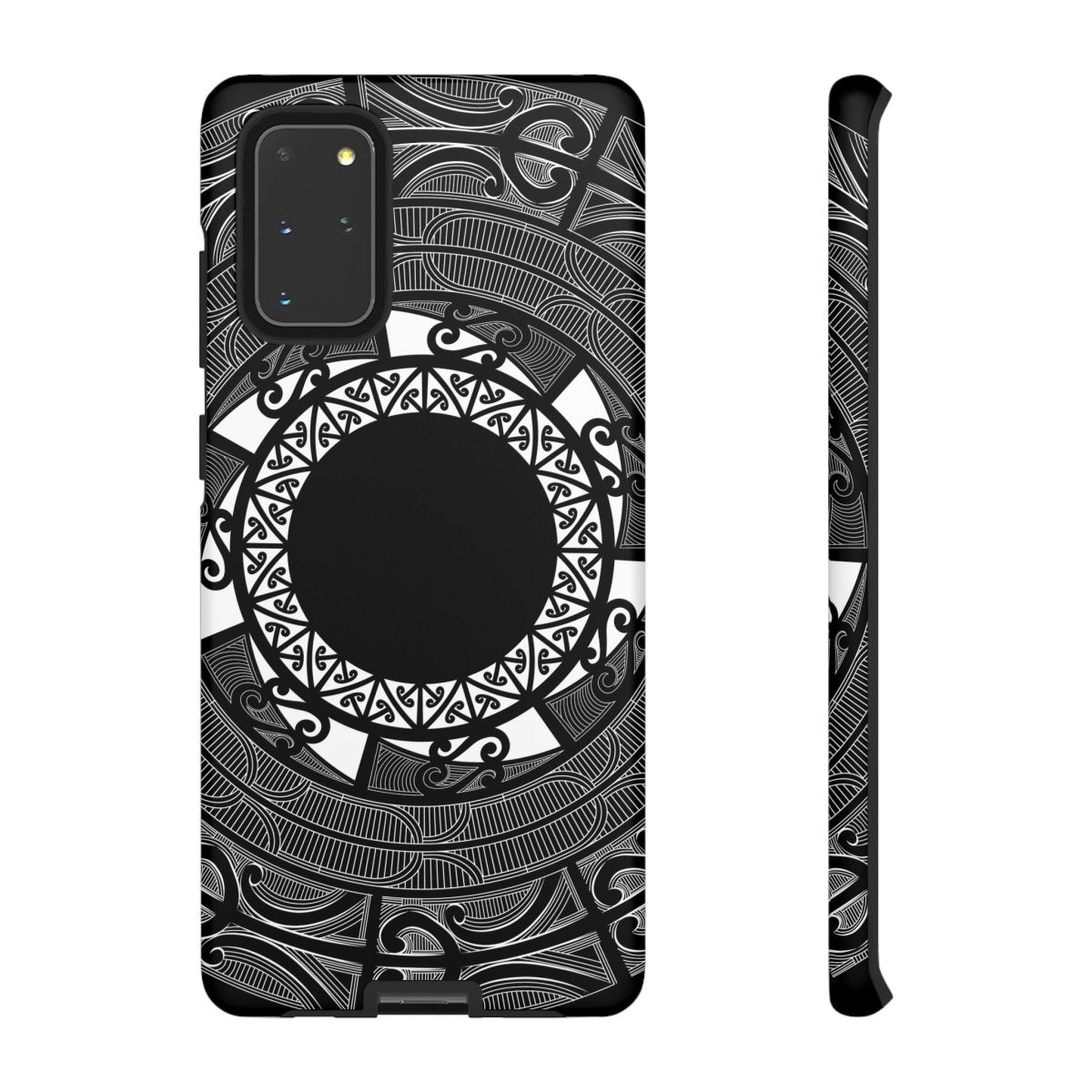 Glossy Samsung Tough Phone Case by WOYC featuring a Māori design, compatible with Galaxy S25, ideal for AU/NZ/USA.