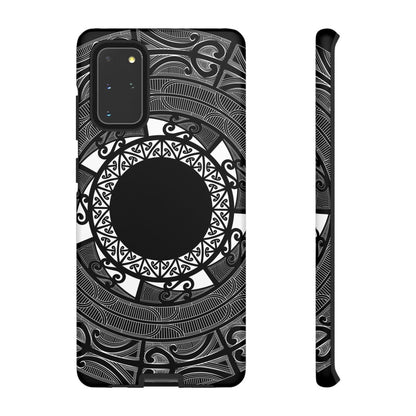 Glossy Samsung Tough Phone Case by WOYC featuring a Māori design, compatible with Galaxy S25, ideal for AU/NZ/USA.